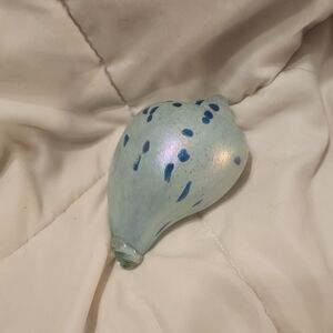 Hand Blown Glass Teardrop Ornament - Light Blue with Royal Blue Spots